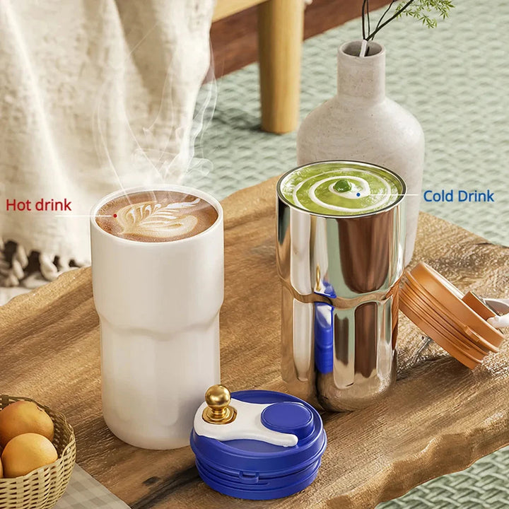 Compact Thermos Cup - ThermoSip-White & Brown-State of Style