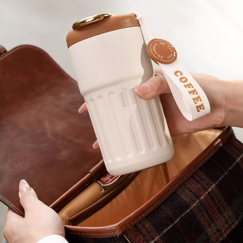 Compact Thermos Cup - ThermoSip-White & Brown-State of Style