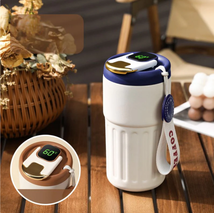 Compact Thermos Mug - ThermoSip-White Blue-State of Style