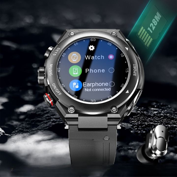 Complete Smartwatch with Integrated Wireless Earbuds - AlphaX-Black-State of Style