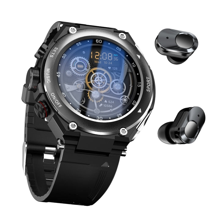 Complete Smartwatch with Integrated Wireless Earbuds - AlphaX-Black-State of Style