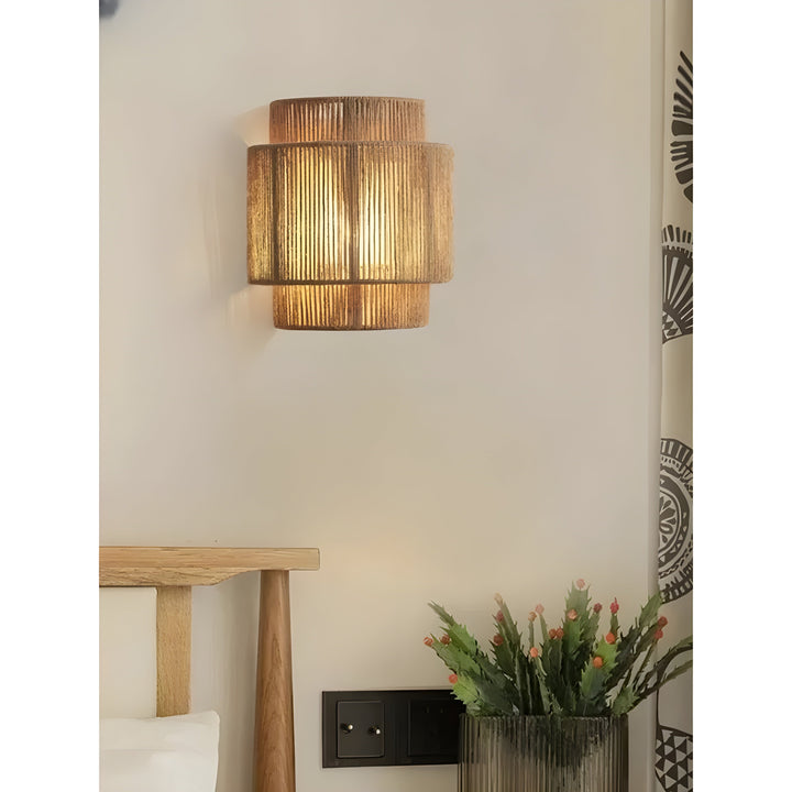 Contemporary Rattan Woven Wall Lamp - WeaveGlow-Beige-State of Style