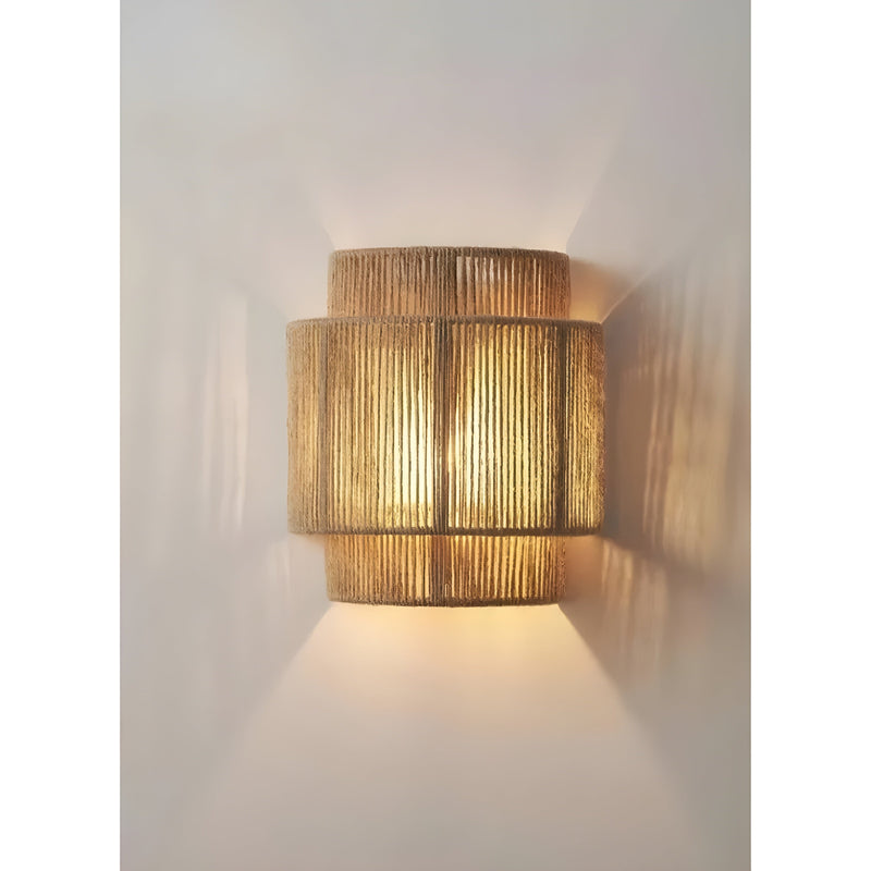 Contemporary Rattan Woven Wall Lamp - WeaveGlow-Beige-State of Style