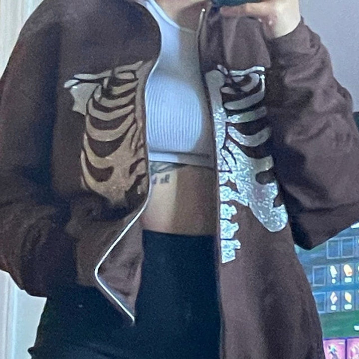 CoolHoodie | Hoodie for Women-Brown with Skeleton-S-State of Style