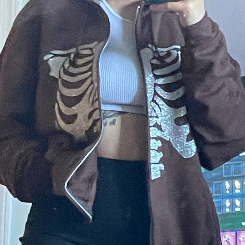 CoolHoodie | Hoodie for Women-Brown with Skeleton-S-State of Style