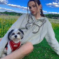 CoolHoodie | Hoodie for Women-Grey with Butterflies-S-State of Style