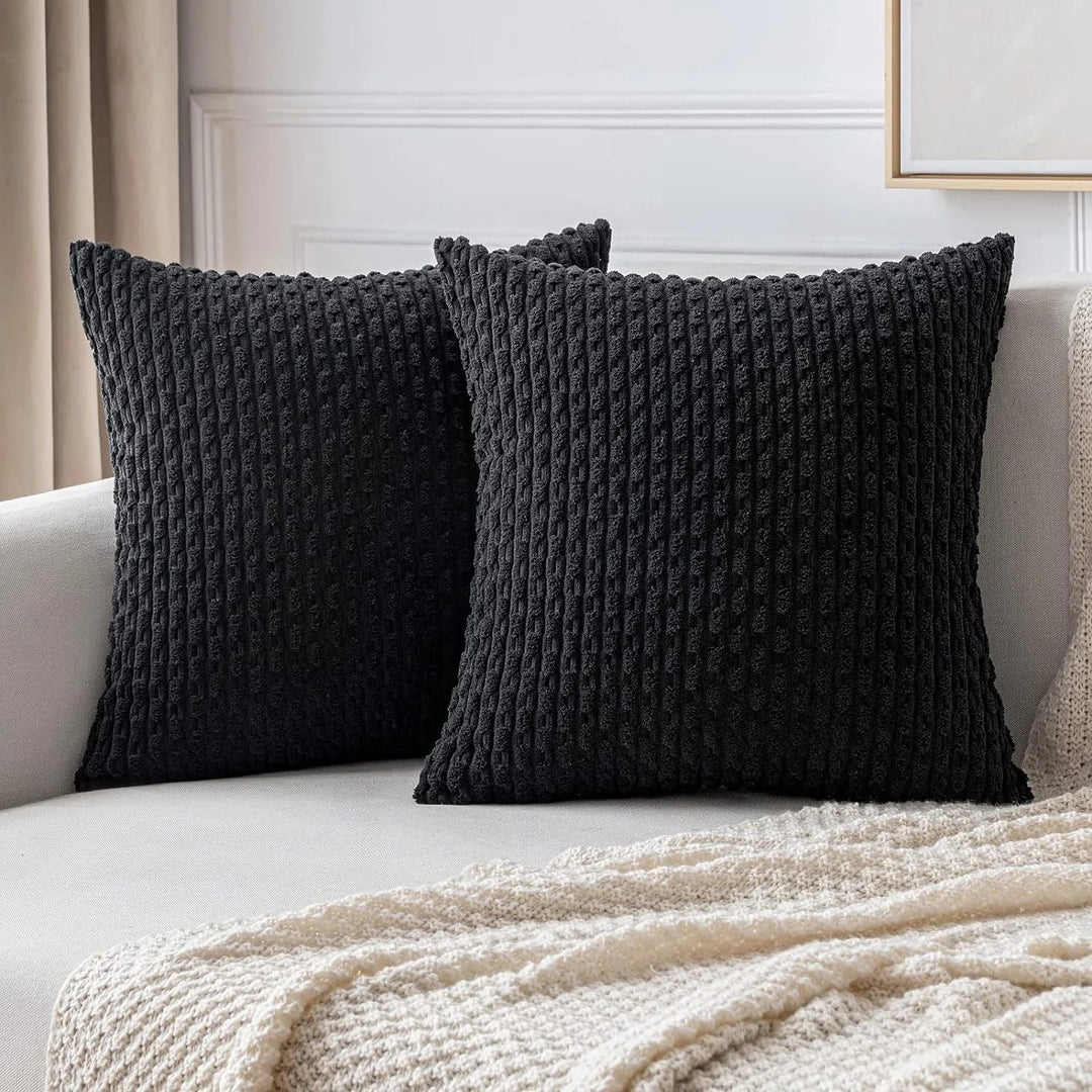 Corduroy Cushion Covers with Boho Style – Velvia-Black-40x40CM-State of Style