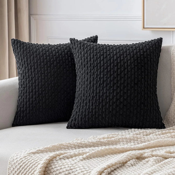 Corduroy Cushion Covers with Boho Style – Velvia-Black-40x40CM-State of Style