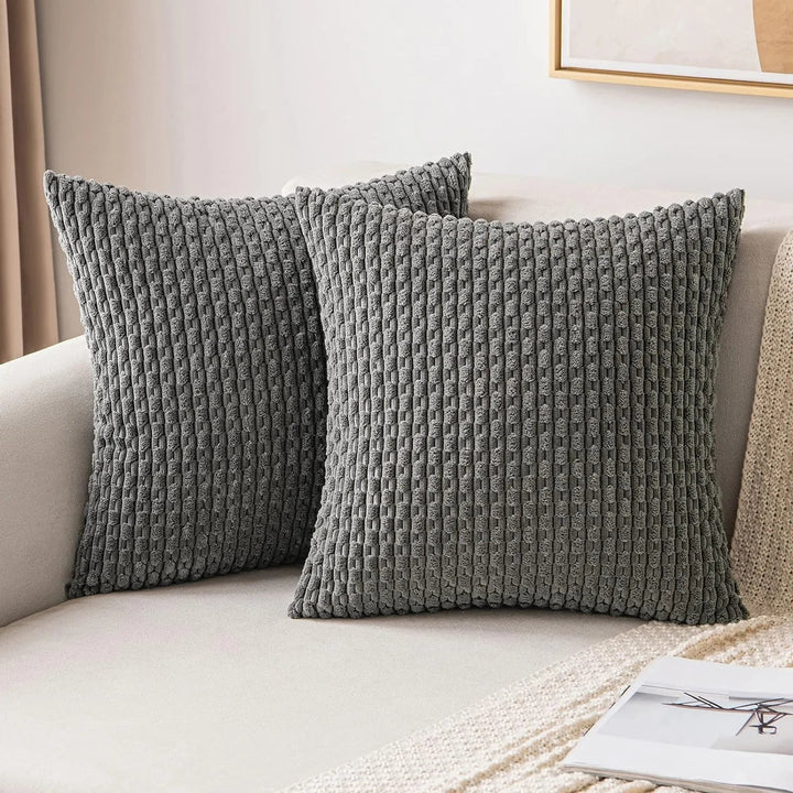 Corduroy Cushion Covers with Boho Style – Velvia-Dark grey-40x40CM-State of Style