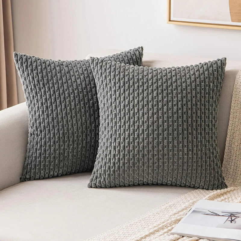 Corduroy Cushion Covers with Boho Style – Velvia-Dark grey-40x40CM-State of Style