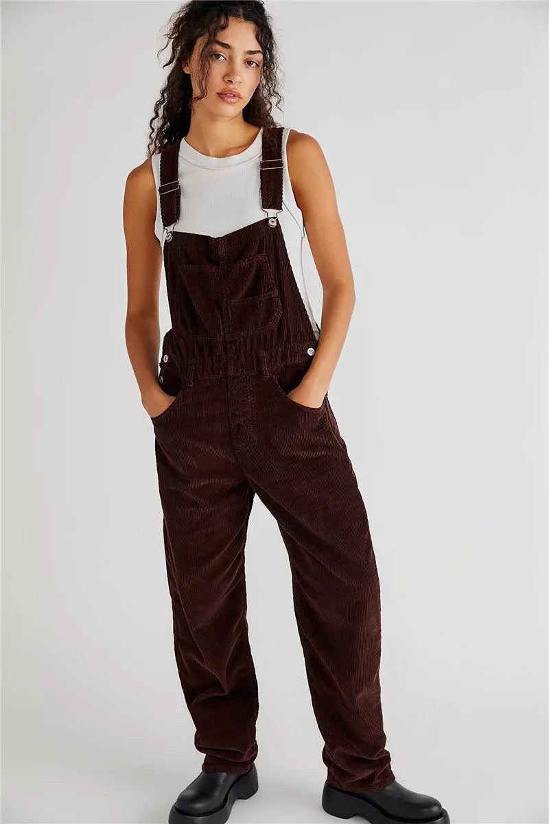 Corduroy Vintage Denim Dungarees - Harper-Chocolate Brown-S-State of Style