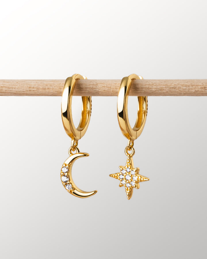 Cosmica Moon & Star Earrings-Gold-State of Style