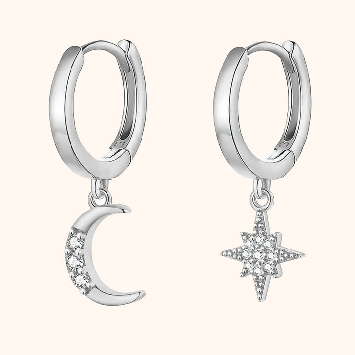 Cosmica Moon & Star Earrings-Silver-State of Style