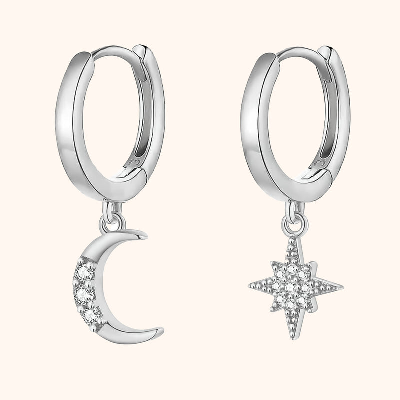 Cosmica Moon & Star Earrings-Silver-State of Style