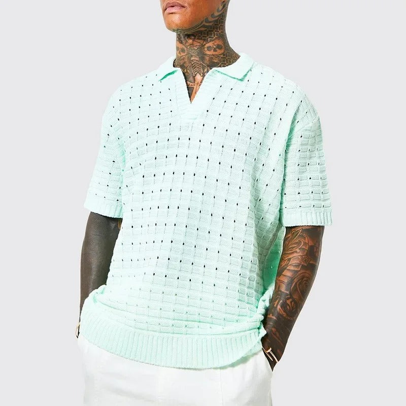 Cosmo Oversized Polo | Men’s Knitted Polo Shirt-Light Blue-M-State of Style