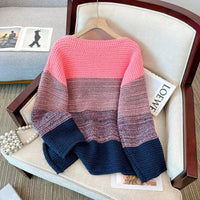 Cosy Plus Size Lazy Day Patch Colour Sweater-Pink-L-State of Style