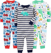 Cotton Pyjama Set for Children-Blue fire truck/gray stripe/white dinosaur-6-9 months-State of Style