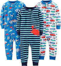 Cotton Pyjama Set for Children-Blue sea life/marine blue stripe/white cars-6-9 months-State of Style