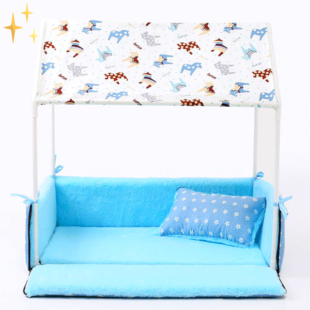 Covered Fleece Sleeping Bed with Canopy and Cushion-Dark blue-State of Style