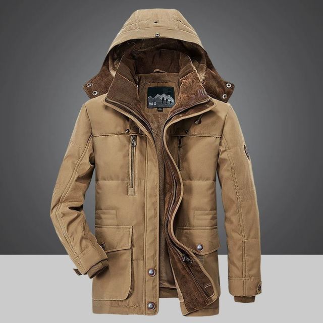 Crocheted Long Men's Winter Coat - Frost King-Khaki-M-State of Style