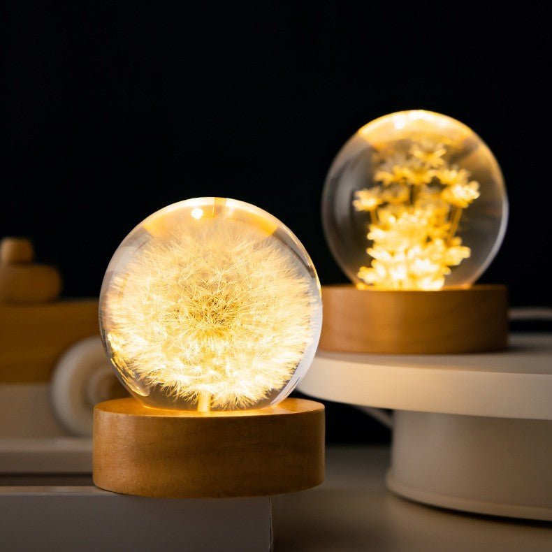 Crystal Ball Lamp with Eternal Flowers – Lumora-Dandelion-State of Style