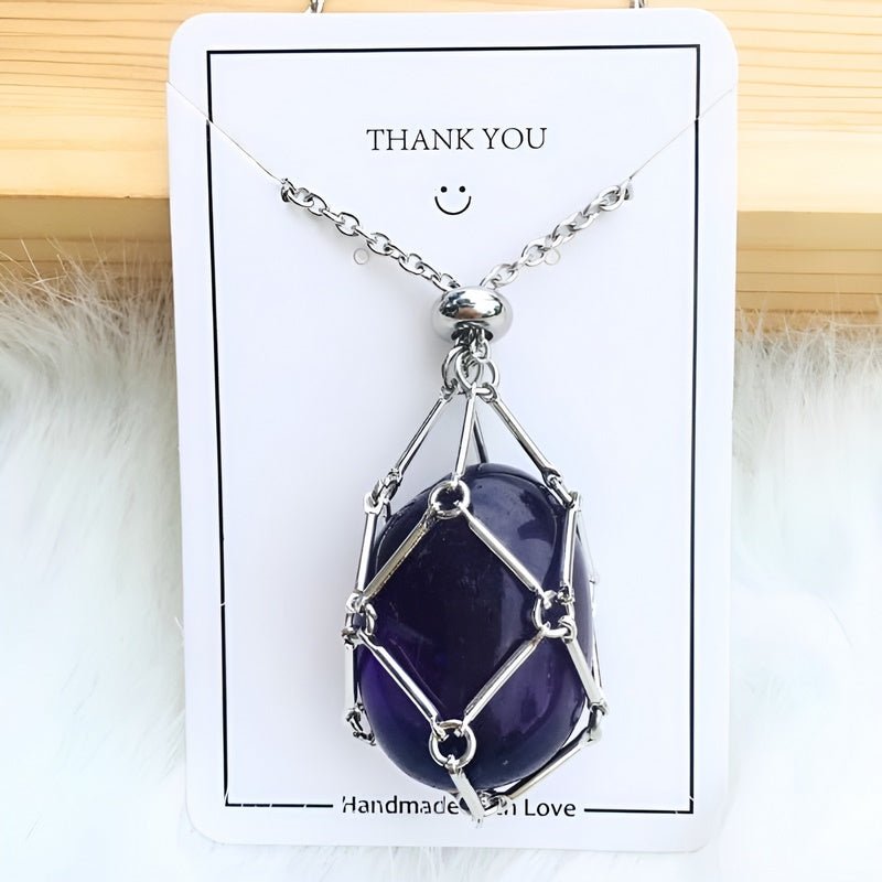 Crystal Holder Pendant Necklace - CrystalGuard-Amethyst-Silver-State of Style