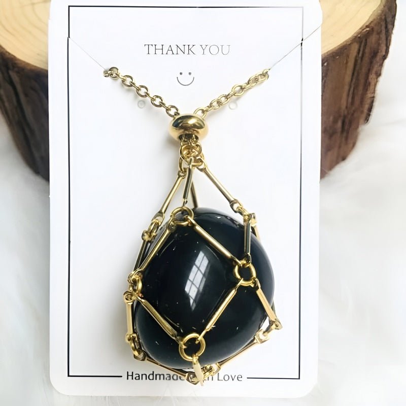 Crystal Holder Pendant Necklace - CrystalGuard-Black Onyx-Gold-State of Style