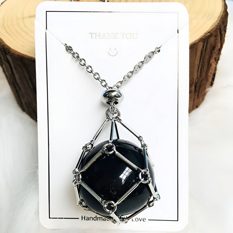 Crystal Holder Pendant Necklace - CrystalGuard-Black Onyx-Silver-State of Style
