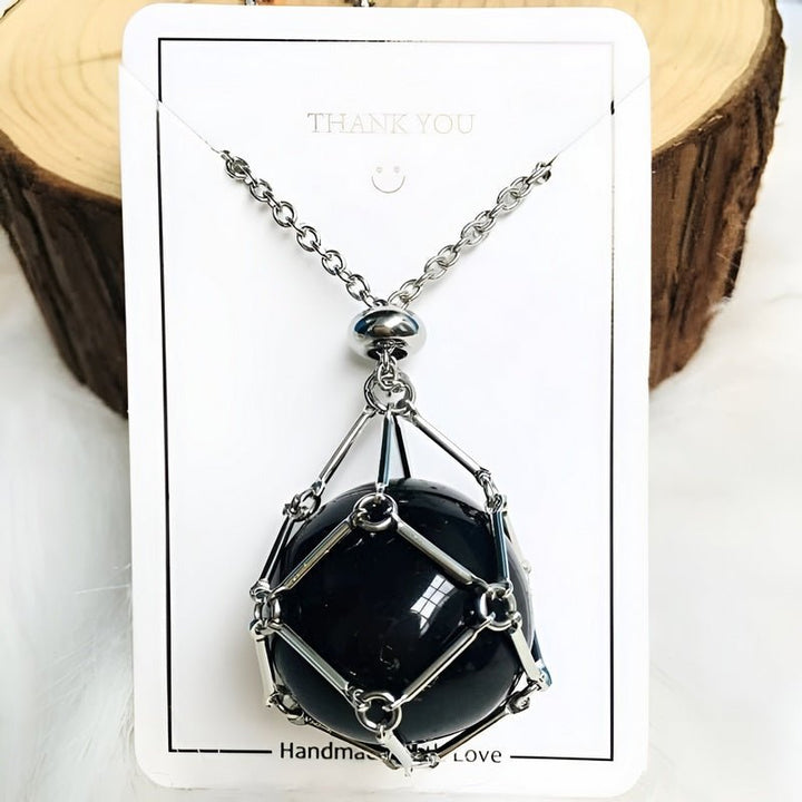 Crystal Holder Pendant Necklace - CrystalGuard-Black Onyx-Silver-State of Style