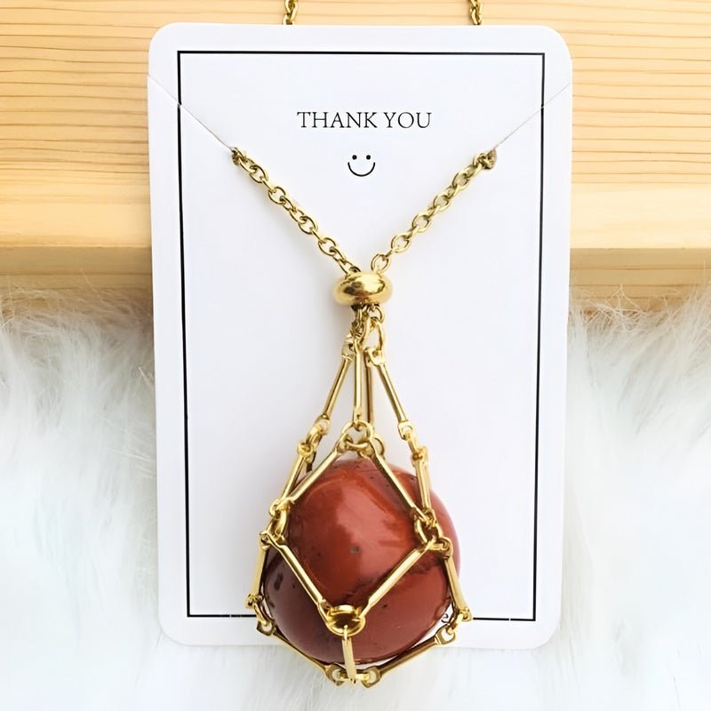 Crystal Holder Pendant Necklace - CrystalGuard-Carnelian-Gold-State of Style