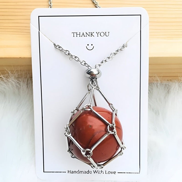 Crystal Holder Pendant Necklace - CrystalGuard-Carnelian-Silver-State of Style