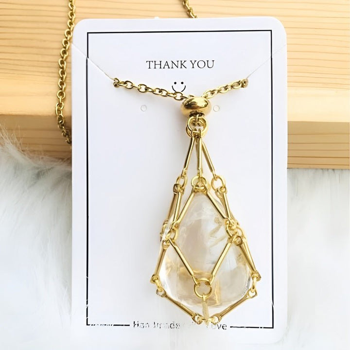 Crystal Holder Pendant Necklace - CrystalGuard-Moonstone-Gold-State of Style