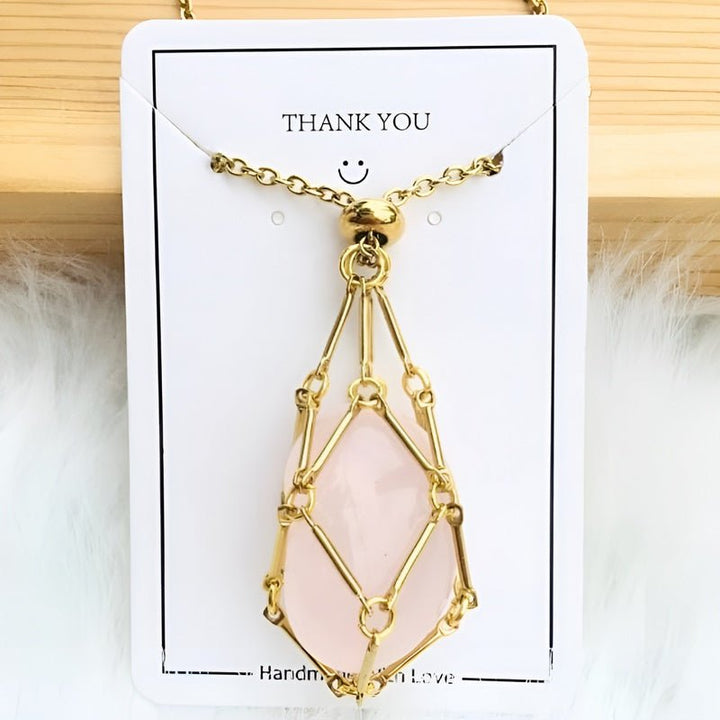 Crystal Holder Pendant Necklace - CrystalGuard-Rose Quartz-Gold-State of Style