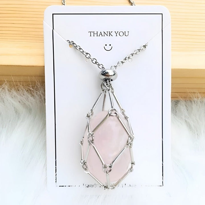 Crystal Holder Pendant Necklace - CrystalGuard-Rose Quartz-Silver-State of Style