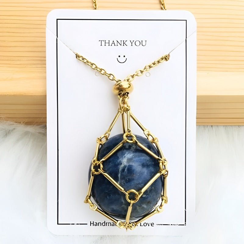 Crystal Holder Pendant Necklace - CrystalGuard-Sapphire-Gold-State of Style