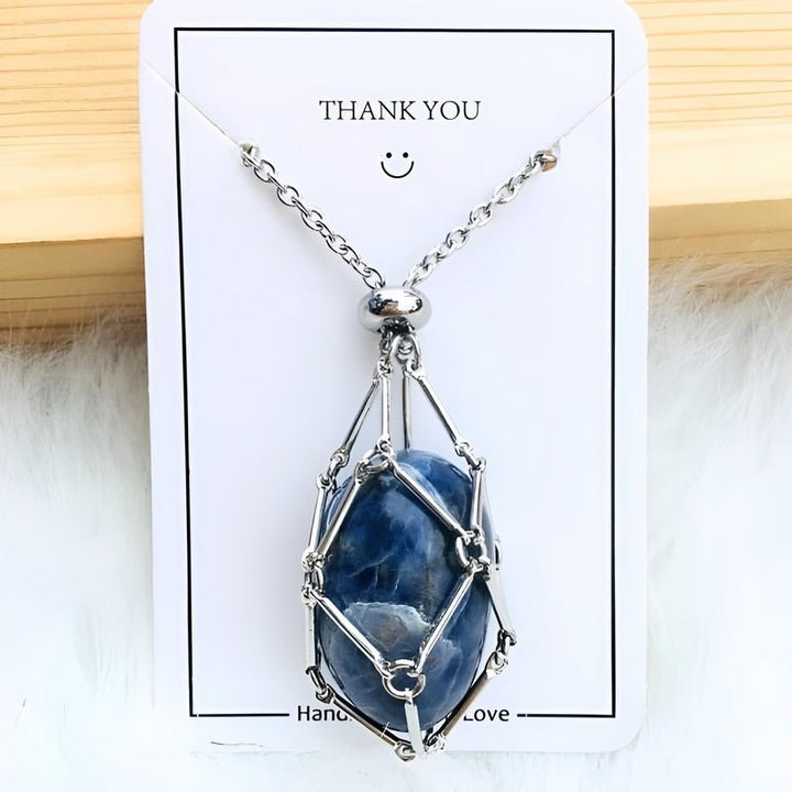 Crystal Holder Pendant Necklace - CrystalGuard-Sapphire-Silver-State of Style