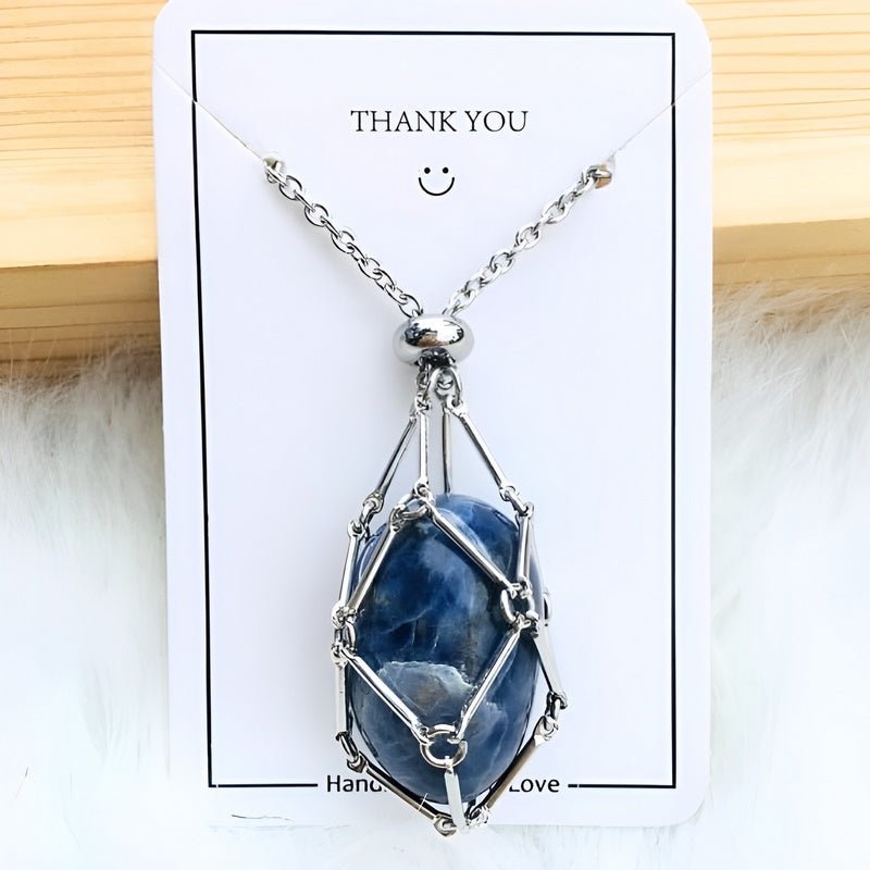 Crystal Holder Pendant Necklace - CrystalGuard-Sapphire-Silver-State of Style