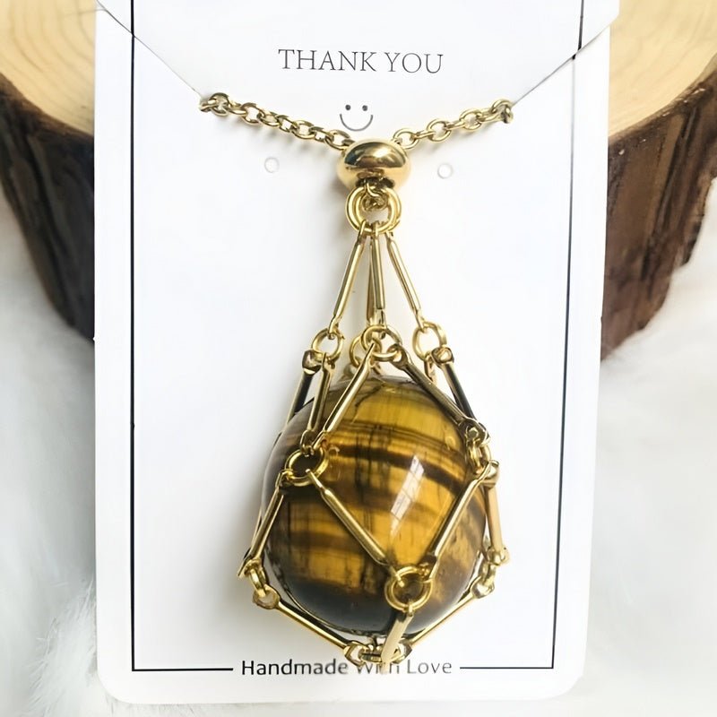 Crystal Holder Pendant Necklace - CrystalGuard-Tiger's Eye-Gold-State of Style