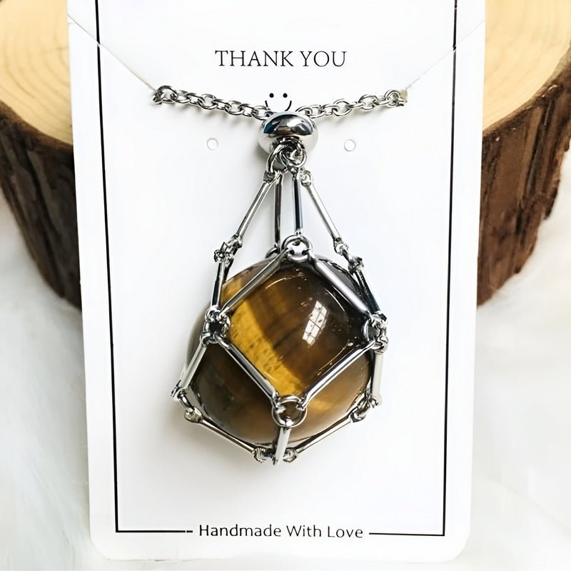 Crystal Holder Pendant Necklace - CrystalGuard-Tiger's Eye-Silver-State of Style