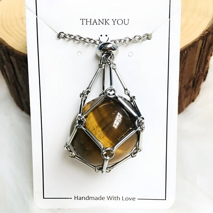 Crystal Holder Pendant Necklace - CrystalGuard-Tiger's Eye-Silver-State of Style