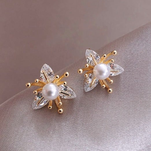 Crystal & Pearl Flower Earrings - Leanne-State of Style