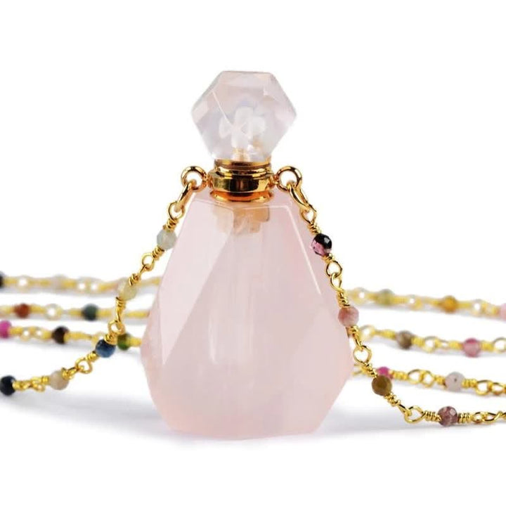 Crystal Perfume Bottle Necklace – Iris-Rose Quartz-State of Style