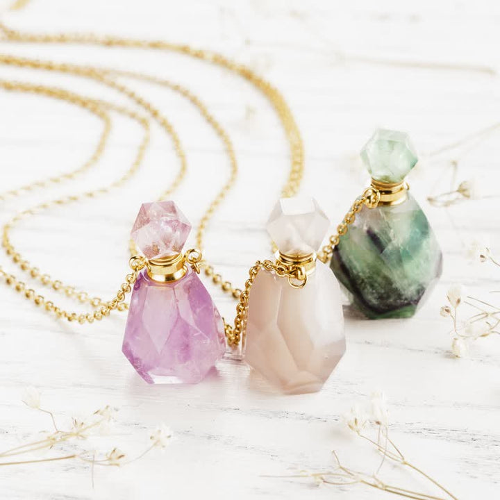 Crystal Perfume Bottle Necklace – Iris-Rose Quartz-State of Style