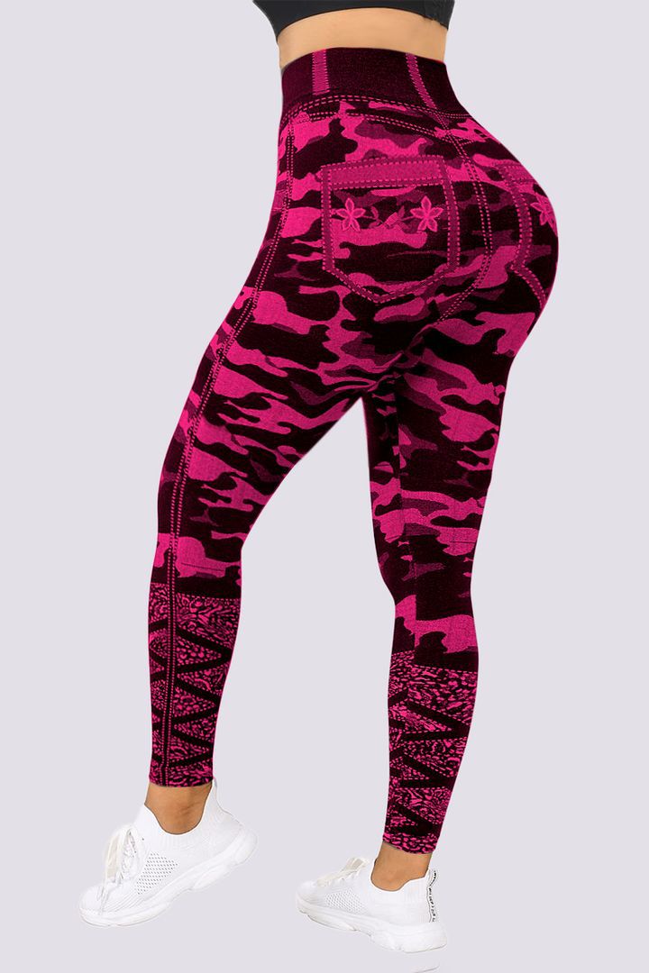 Curve Embrace Plus Size Camo Leggings – Stylish Stretch Fit-Green-2XL-State of Style