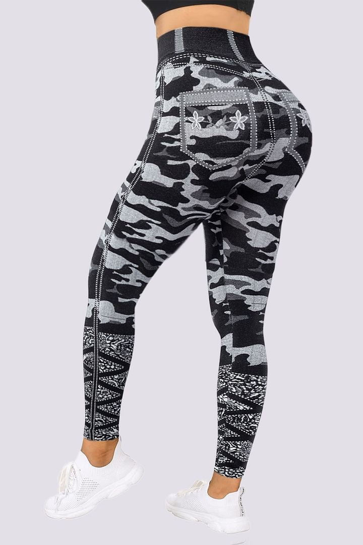 Curve Embrace Plus Size Camo Leggings – Stylish Stretch Fit-Green-2XL-State of Style