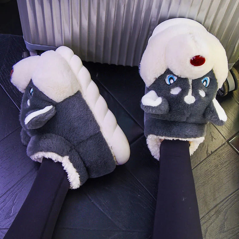 Cute Husky Ladies Slippers – Novi-Dark Grey High-5-6-State of Style