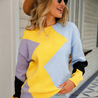 Patchwork Women's Sweater with Round Neck – Clara
