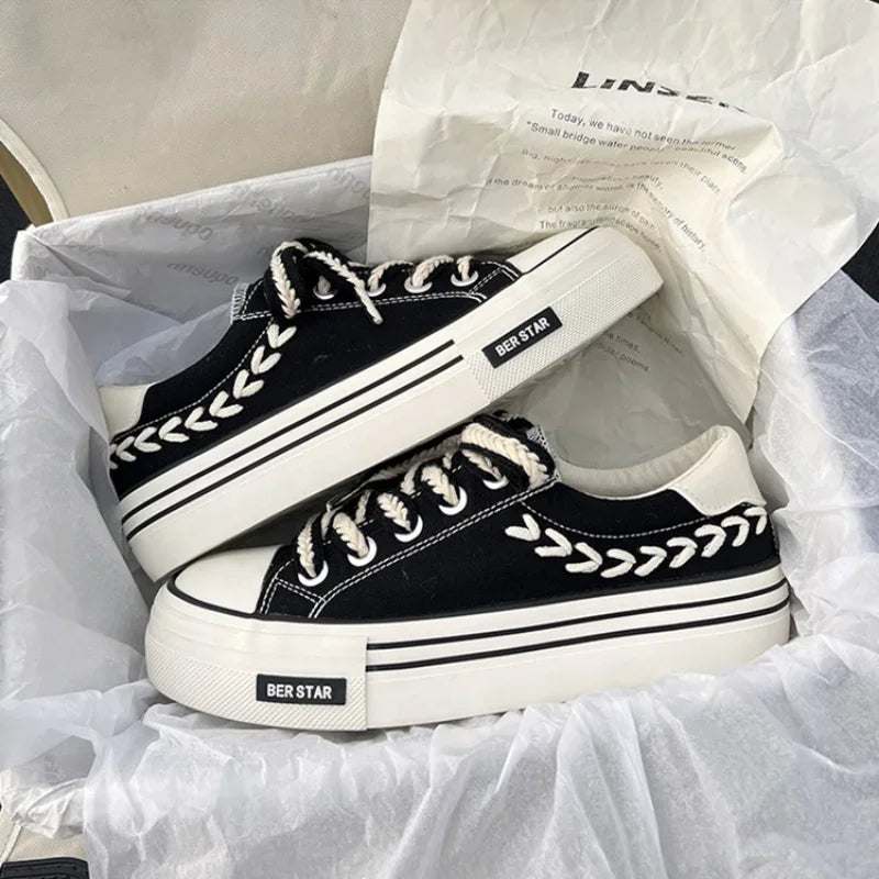 Daisy Dance Sneakers – Chunky Canvas Platform Shoes for Everyday Style-Black-6.0 (23.5cm)-State of Style