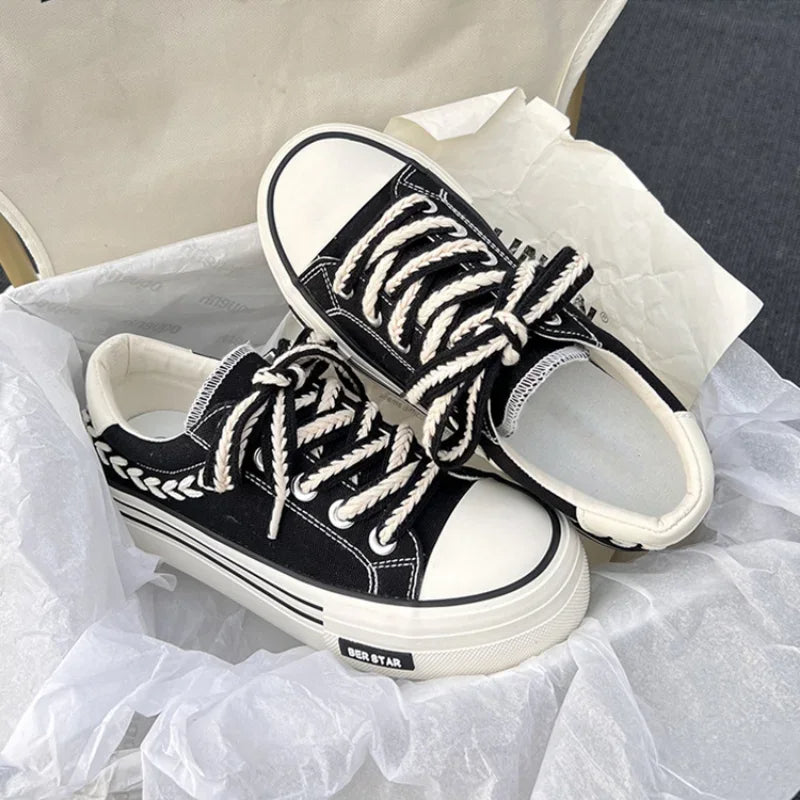 Daisy Dance Sneakers – Chunky Canvas Platform Shoes for Everyday Style-Black-6.0 (23.5cm)-State of Style