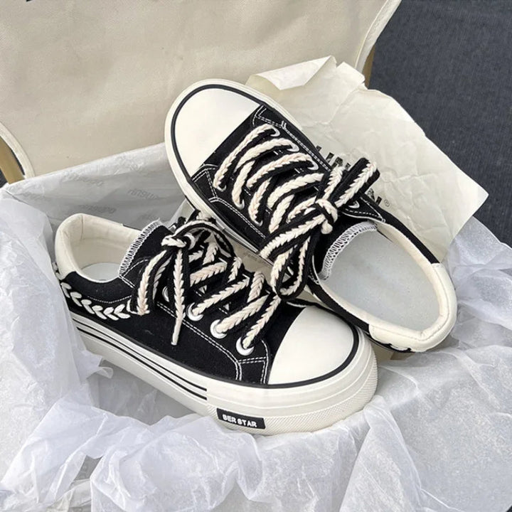 Daisy Dance Sneakers – Chunky Canvas Platform Shoes for Everyday Style-Black-6.0 (23.5cm)-State of Style